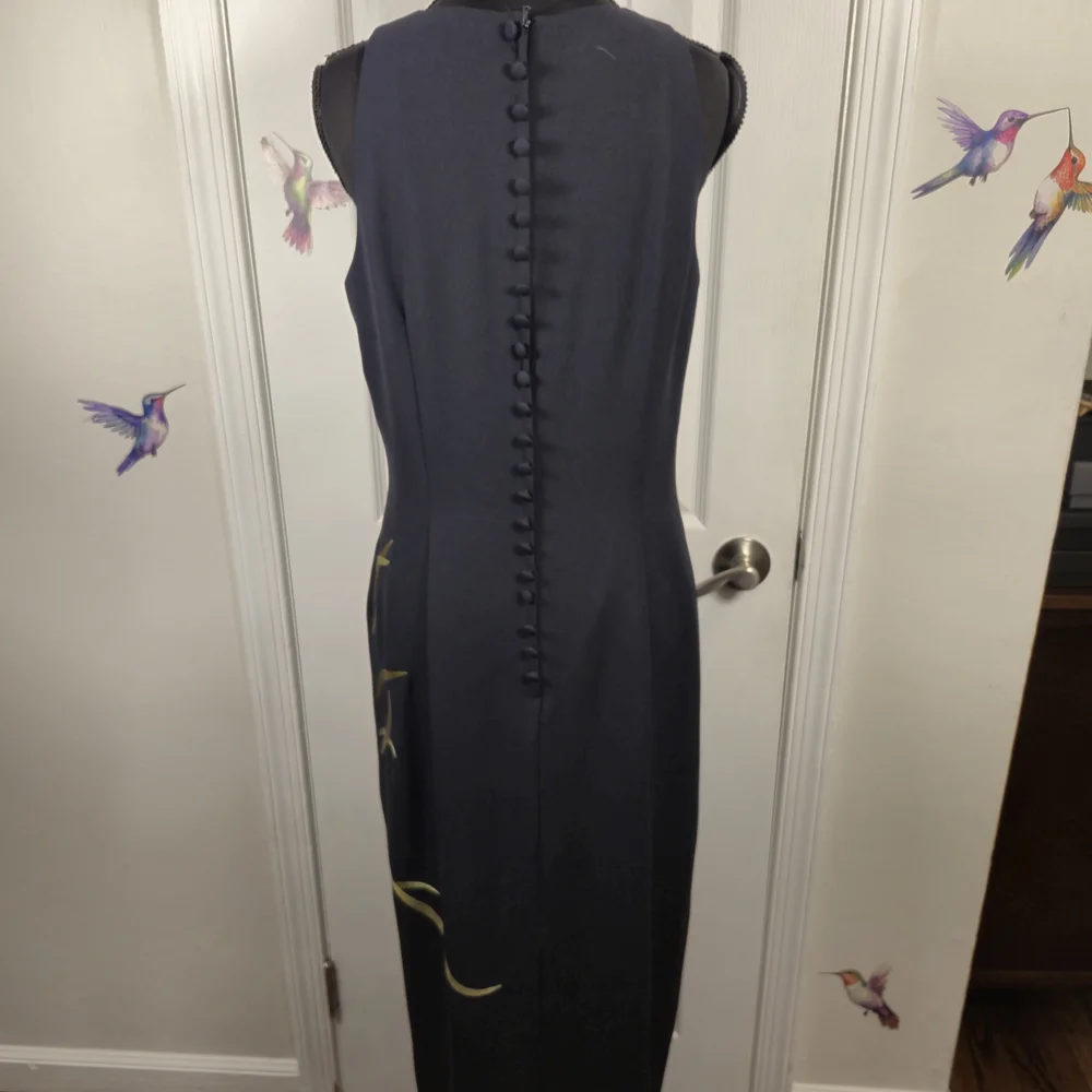 Donna Morgan Vintage Navy Blue Floral Embroidered Column Maxi Dress Size 6 - Picture 8 of 9